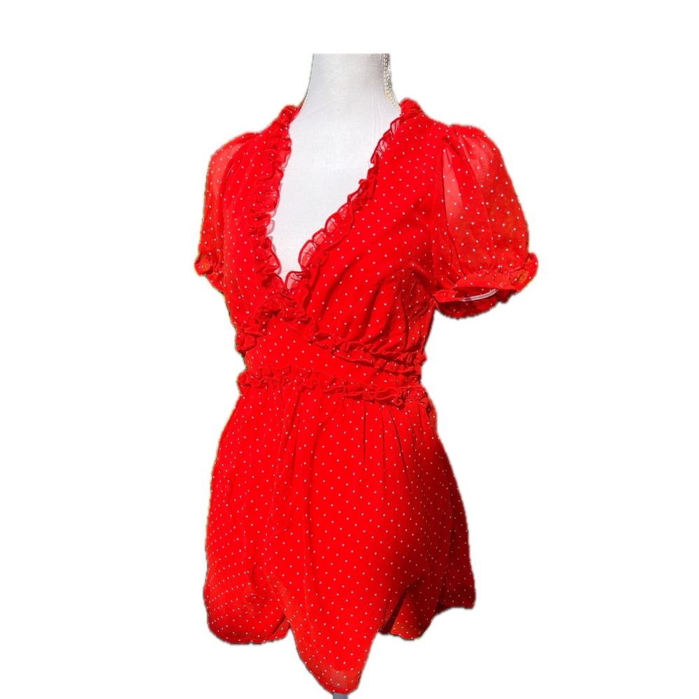 Altar'd State Bowie Romper Women's Sz Medium Red Polka Dot Ruffle - Picture 5 of 8
